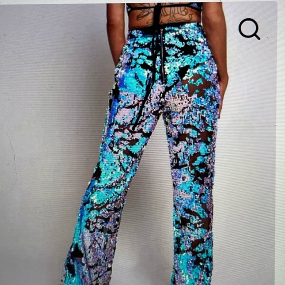 RARE jaded London distressed sequin flares flared rave festival bell bottom pant - Picture 4 of 8